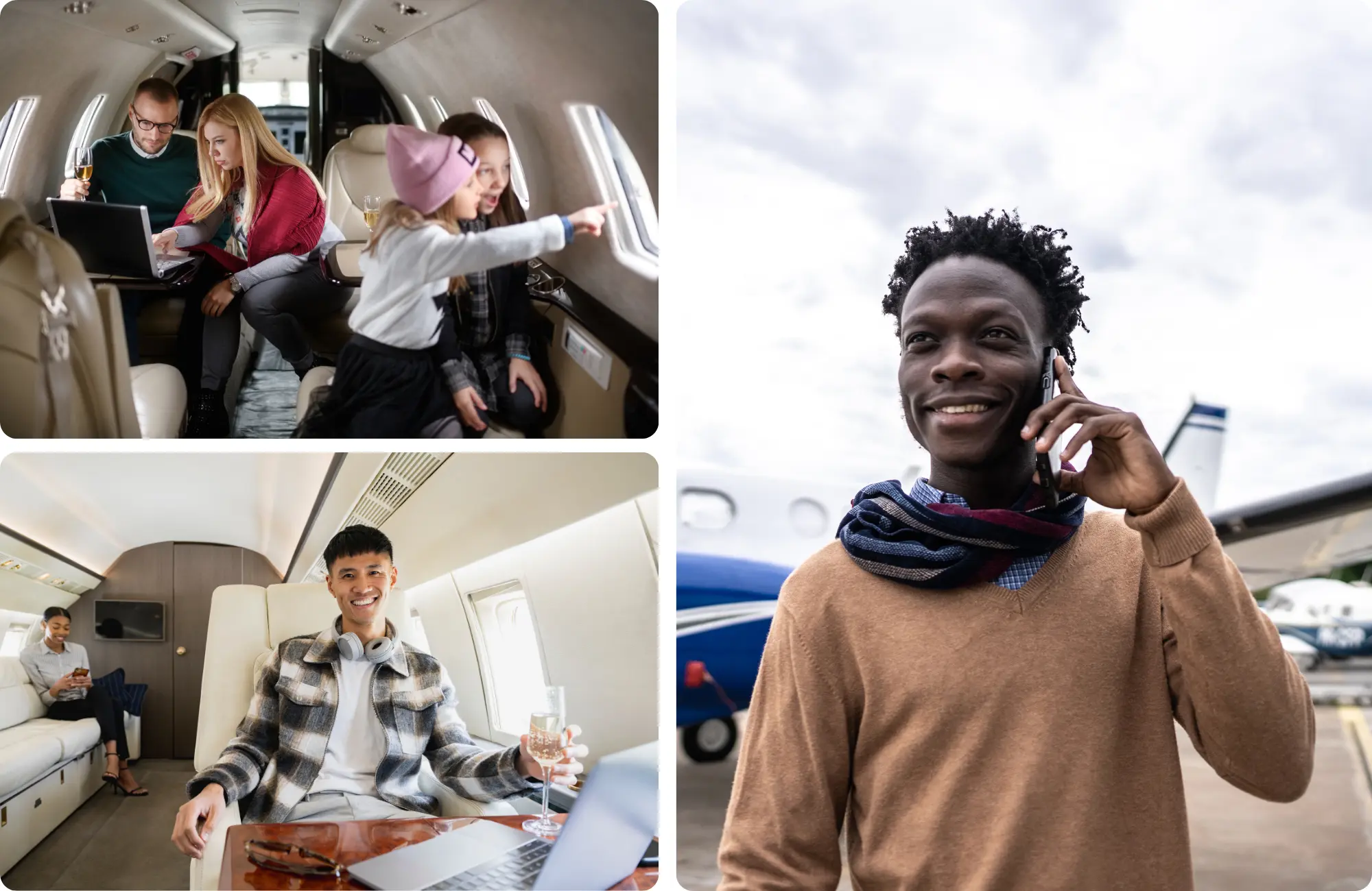 Collage of people in private jets